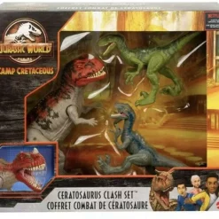 Outlet 👏 Jurassic World Camp Cretaceous Ceratosaurus Clash Set Action Figure 3-Pack [Ceratosaurus & 2x Velociraptors] 🔥