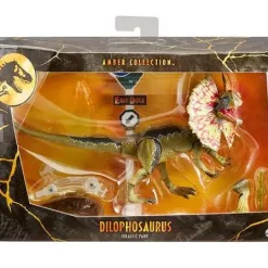 Promo 🔔 Jurassic Park Amber Collection Dilophosaurus Action Figure [Damaged Package] ❤️